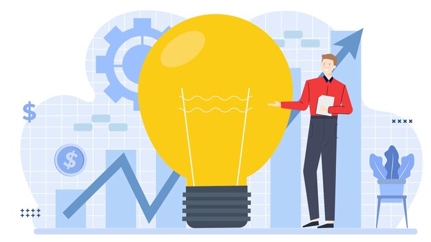 Un hombre de negocios está hablando y compartiendo sobre la estrategia de ideas y la innovación de negocios