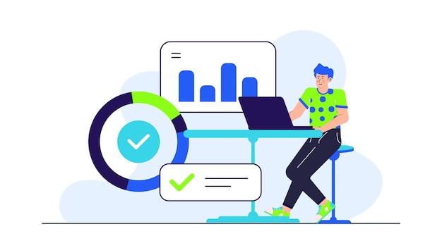 Un hombre de negocios está haciendo una presentación sobre el aumento del negocio con gráficos y gráficos en un espacio de coworking moderno y creativo