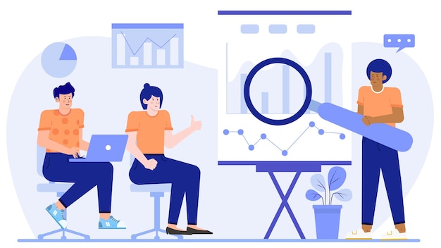 Un hombre de negocios está presentando sobre el aumento del negocio con diagrama y gráfico ante sus colegas