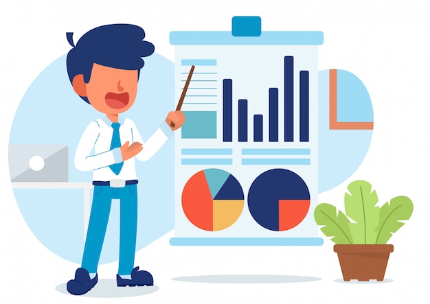 Vector hombre de negocios explicando una infografía