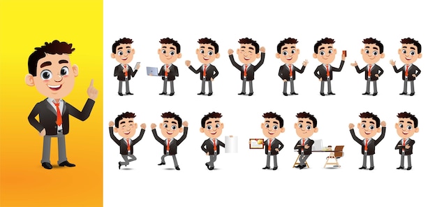 Hombre de negocios expresivo en diferentes poses