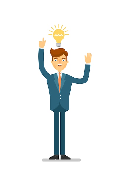 Hombre de negocios feliz idea de generación para el inicio
