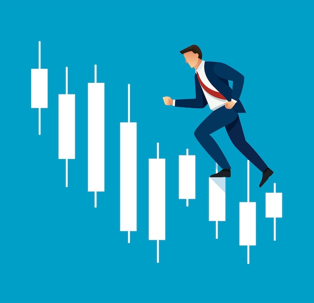 hombre de negocios, funcionamiento, en, financiero, barra, gráfico