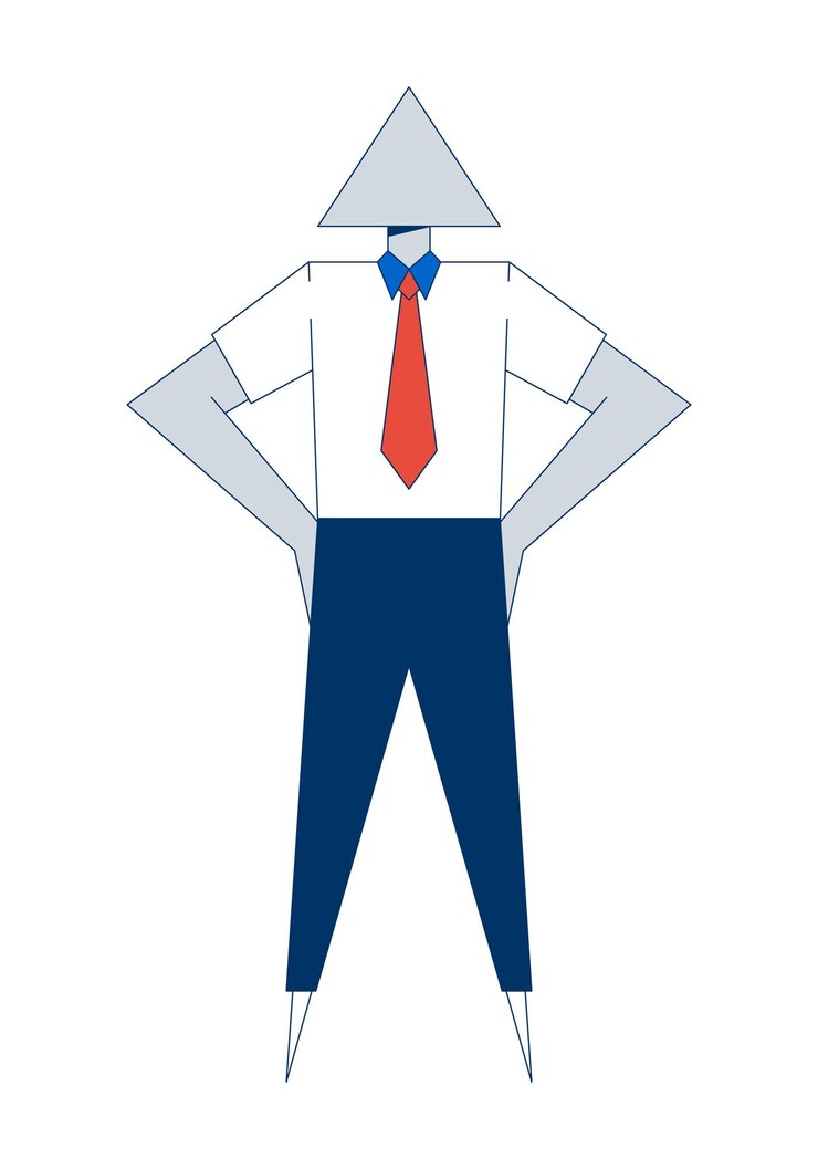 Vector hombre de negocios geométrico abstracto con cabeza triangular personaje de dibujos animados 2d