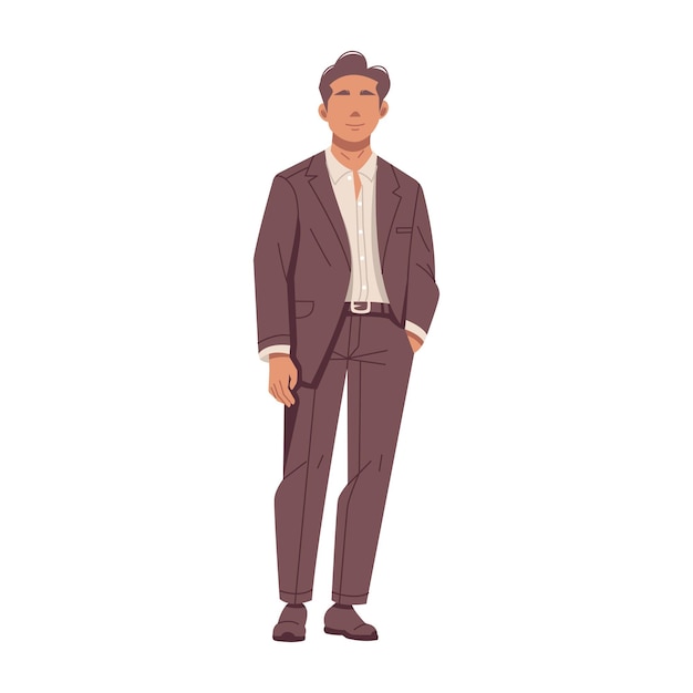 Hombre de negocios guapo de pie en trajes elegantes ilustraciones de trajes