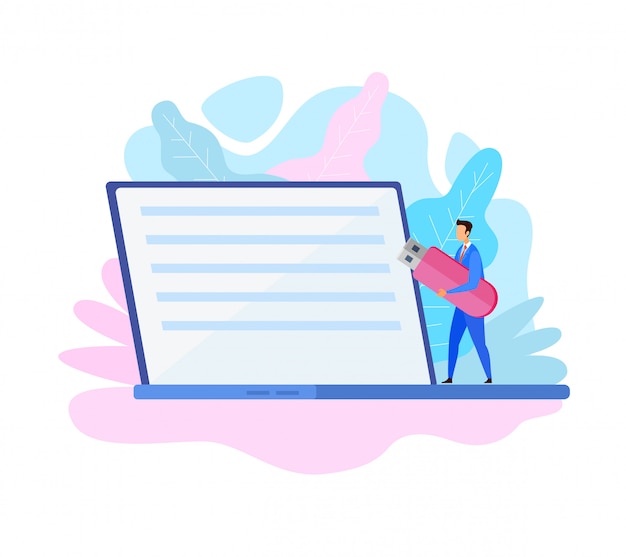 Hombre de negocios Holding USB Drive Vector Illustration