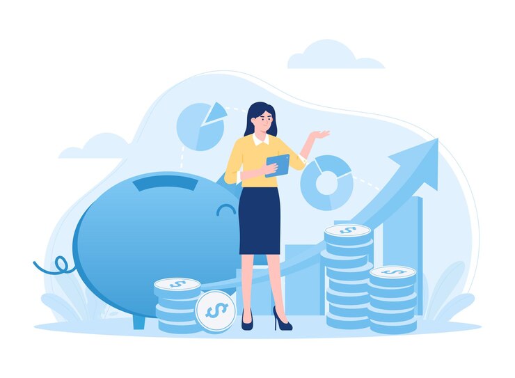 Vector el hombre de negocios invierte capital analiza las ganancias gráfico de negociación de acciones concepto de inversión ilustración plana