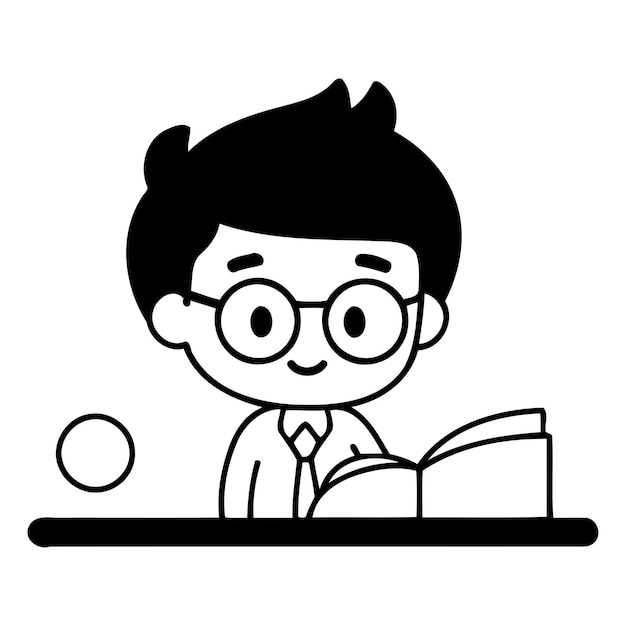 Vector hombre de negocios leyendo un libro en la oficina ilustración de diseño plano vectorial