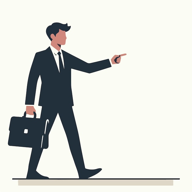 un hombre de negocios llevando una bolsa y apuntando a todo el cuerpo en un estilo de diseño plano simple y minimalista