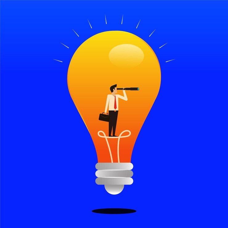 hombre de negocios, mirar adelante, para, negocio, crecimiento, ideas, negocio, idea, concepto, vector, ilustración