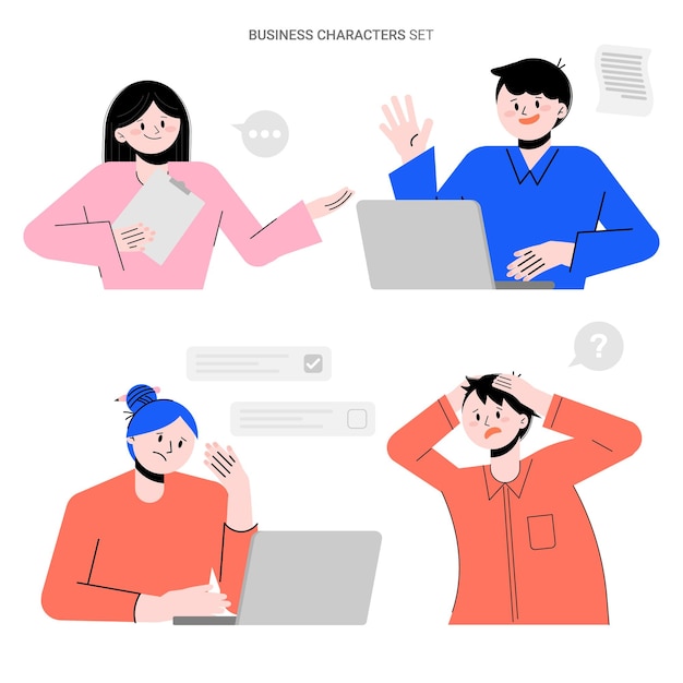 Hombre de negocios y mujer de negocios Conjunto de personajes