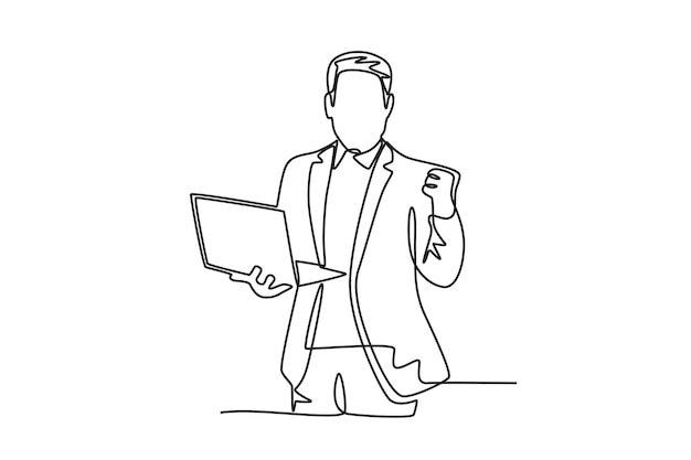 Un hombre de negocios muy exitoso con una computadora portátil