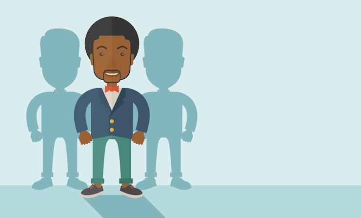 Vector hombre de negocios negro de pie con sus sombras.