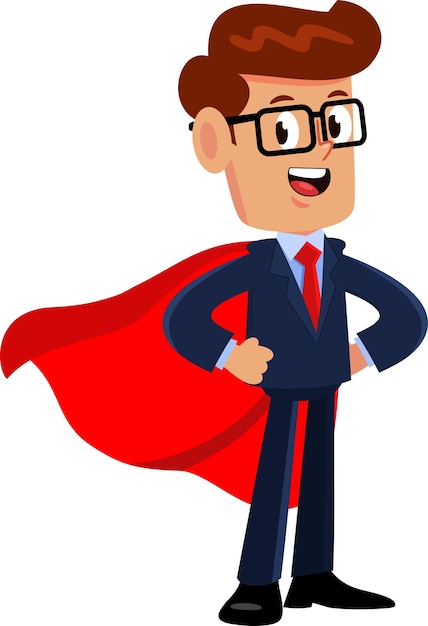 Hombre de negocios personaje de dibujos animados con una capa de superhéroe Ilustración vectorial Diseño plano