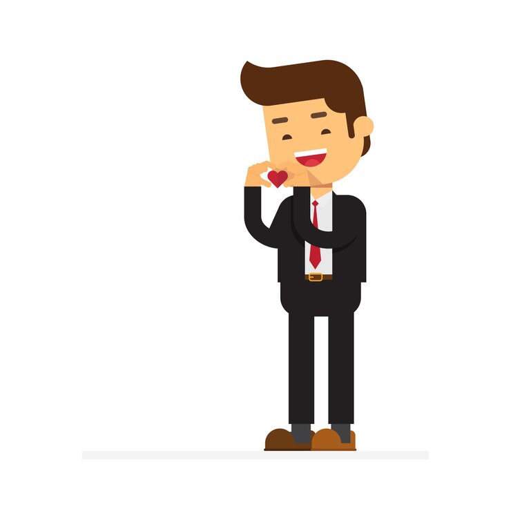 Vector hombre de negocios de pie mostrando el signo del corazón