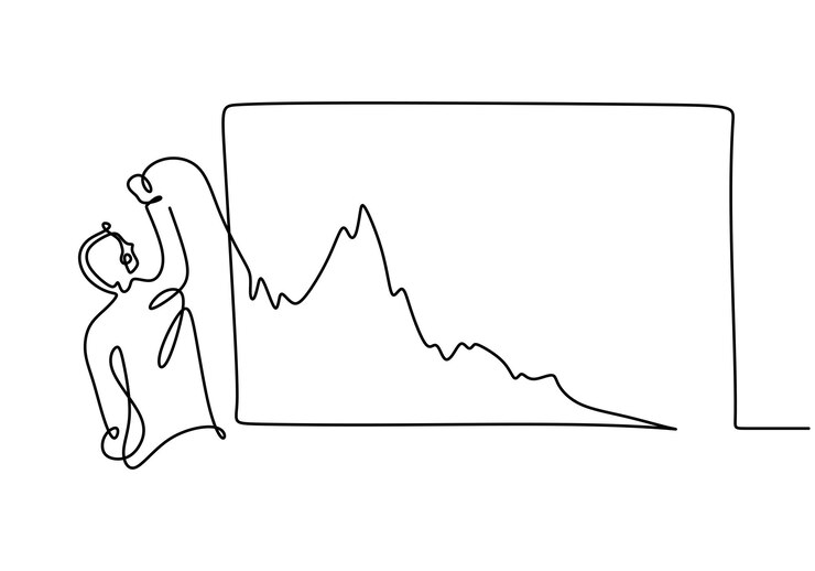 hombre de negocios profesional que presenta un gráfico económico de un dibujo lineal