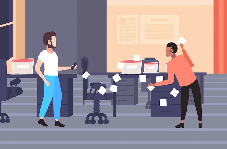Vector hombre de negocios publicar pegatinas negocio inicio planificación gestión concepto empresarios programación agenda de trabajo utilizando notas adhesivas moderno interior de la oficina horizontal de longitud completa