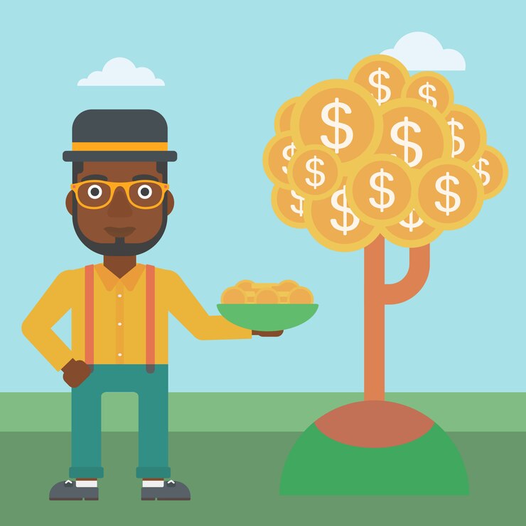 Vector hombre de negocios que captura monedas de dólar