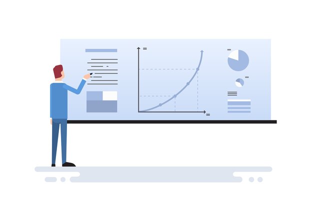 Hombre de negocios que muestra gráfico de gráfico de finanzas