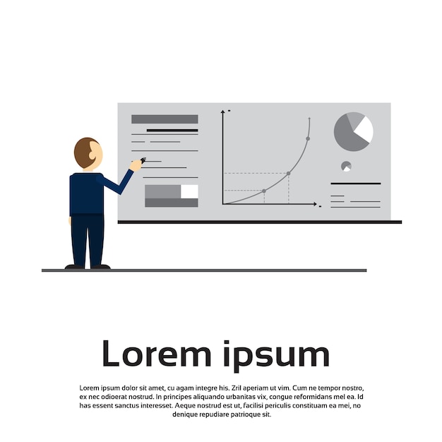 Hombre de negocios que muestra gráfico de gráfico de finanzas