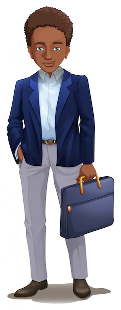 Hombre de negocios que sostiene la cartera en el fondo blanco