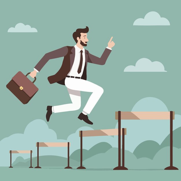 El hombre de negocios salta los obstáculos