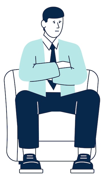 hombre de negocios, sentarse, en, sillón, con, brazos cruzados, icono corporativo, trabajador