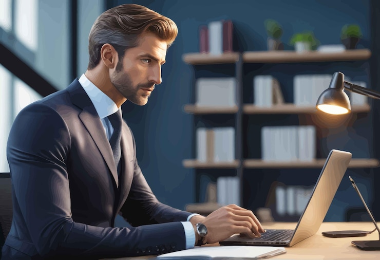 Vector hombre de negocios serio trabajando en la oficina hombre de negocios serio trabajando en la oficina trabajo de hombre de negocios