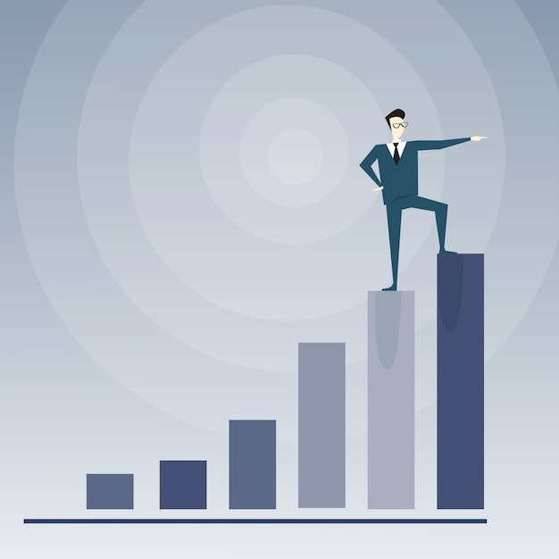 Hombre de negocios Stand On Financial Bar