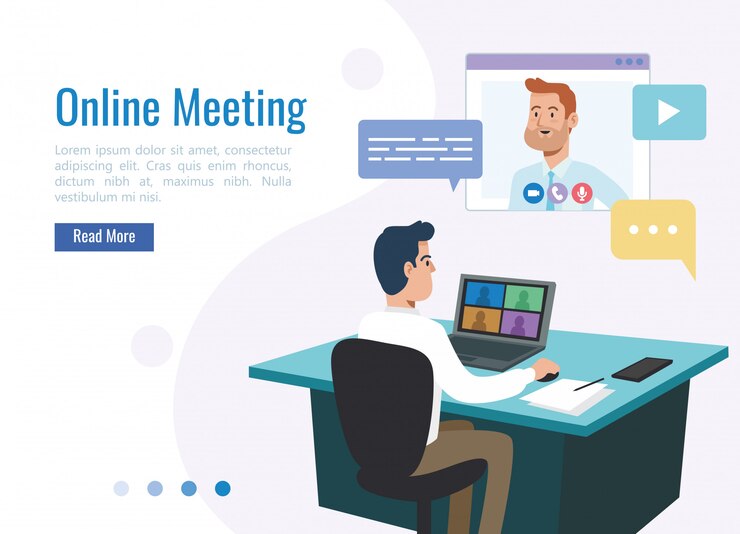 Hombre de negocios con tecnología de videoconferencia para reuniones de negocios