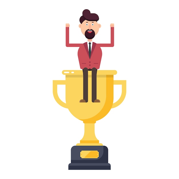 Hombre de negocios, tenencia, ganador, trofeo, ilustración