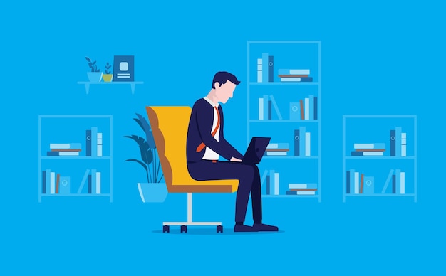 Hombre de negocios, trabajando, con, computadora de computadora portátil, en, regazo