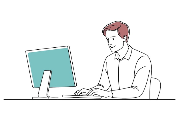 Un hombre de negocios trabajando en una computadora mostrando concentración y productividad en una oficina