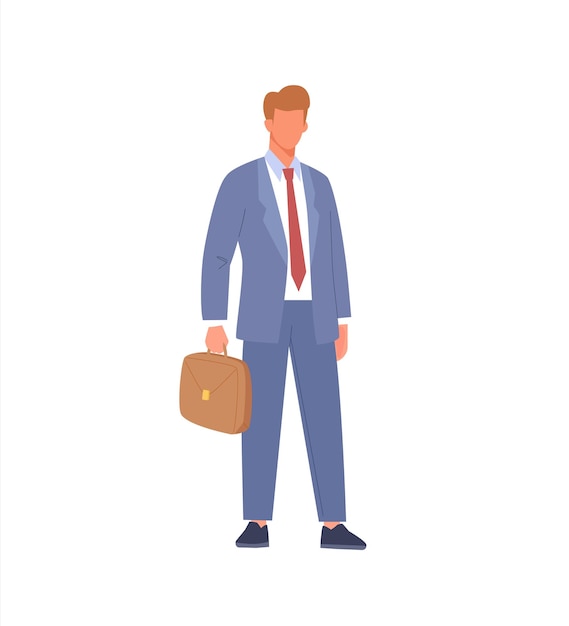 Hombre de negocios en traje sosteniendo un maletín Concepto de ilustración vectorial de éxito de liderazgo en estilo de dibujos animados planos