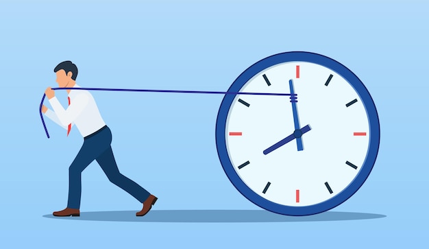 Hombre de negocios tratando de frenar y detener el tiempo