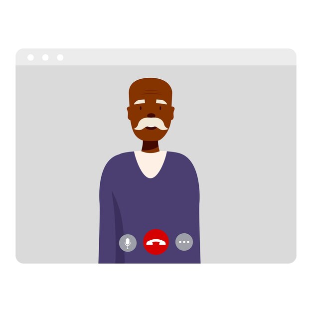 Hombre negro anciano haciendo una llamada de video en la pantalla de la computadora