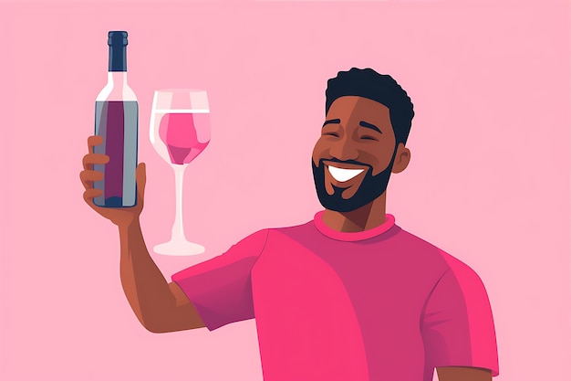 Vector hombre negro con una botella de vino