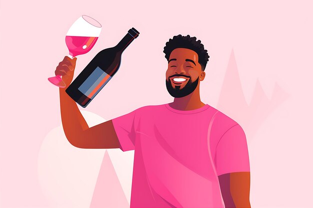 Vector hombre negro con una botella de vino