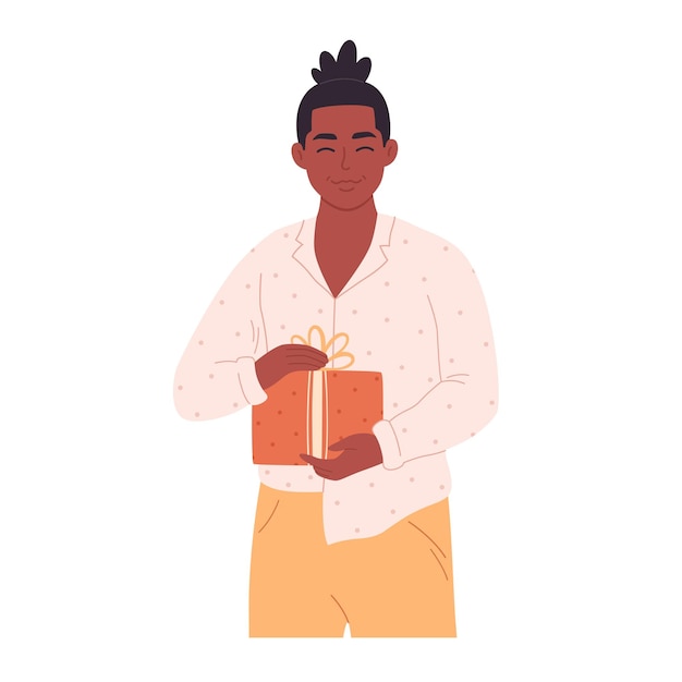 Vector hombre negro con caja de regalo. boxing day, feliz cumpleaños, feliz navidad, venta de navidad, felices fiestas