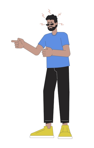 Hombre negro gritando personaje de dibujos animados lineal en 2D