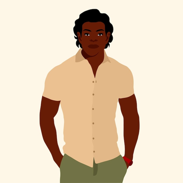 Vector hombre negro guapo en elegante estilo de arte vectorial