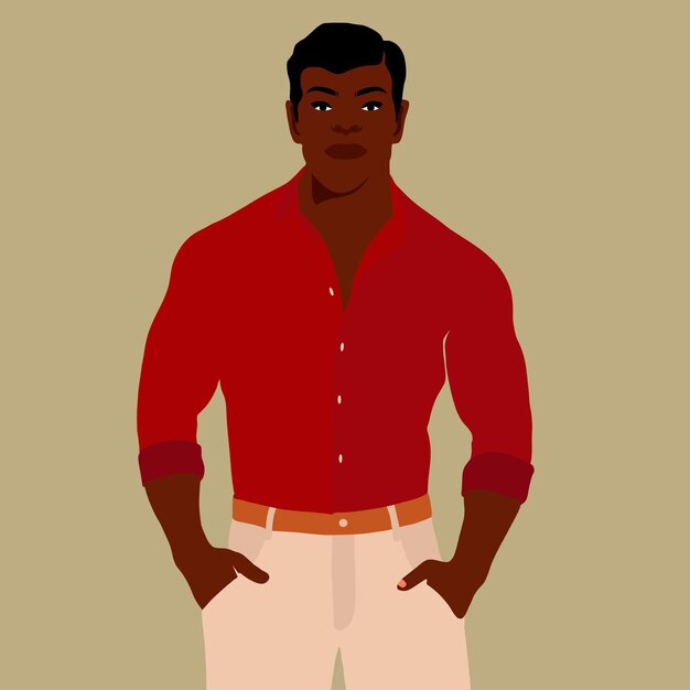 Hombre negro guapo en elegante estilo de arte vectorial