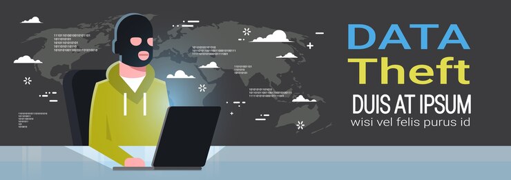 Vector hombre negro máscara sentada en la computadora