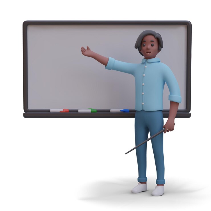 Vector hombre negro señala un tablero vacío. el usuario con puntero está dando una presentación.