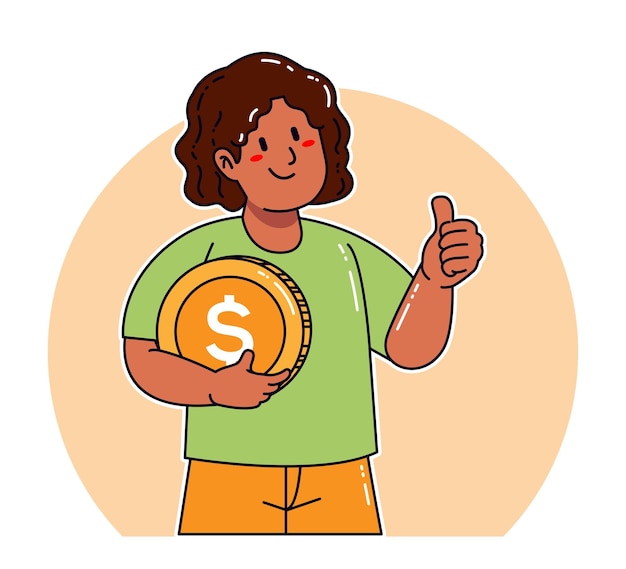 Vector un hombre negro sosteniendo una moneda de un dólar
