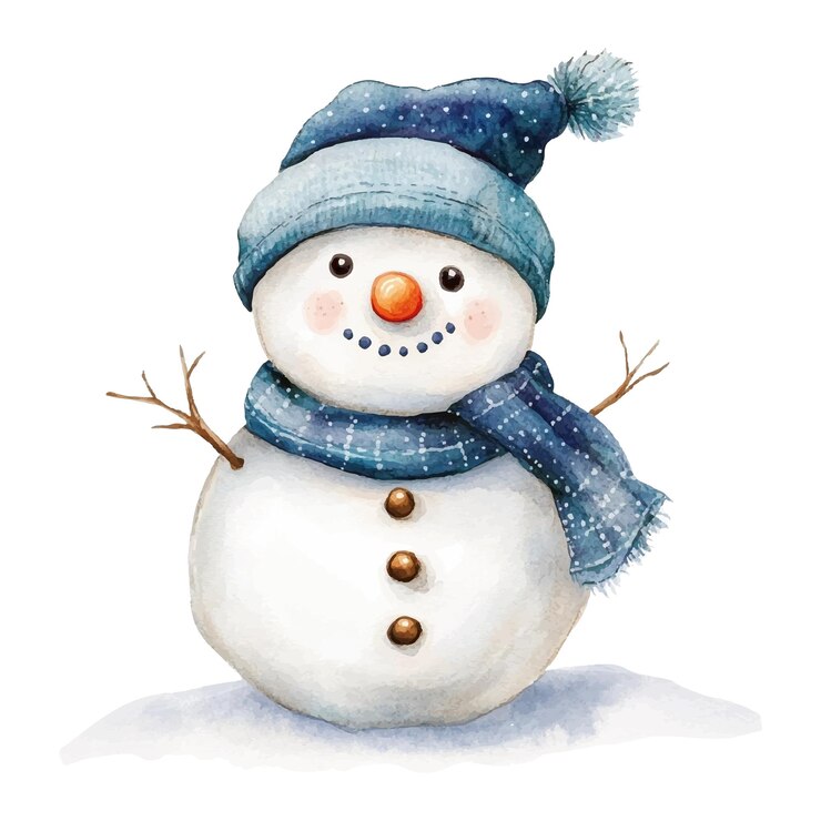 Vector hombre de nieve alegre regocijándose en invierno hombre de nieve en un sombrero con aletas para las orejas