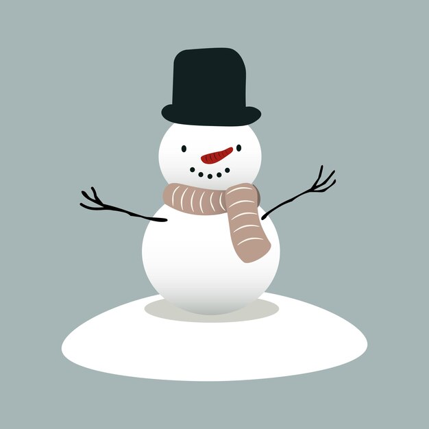 Hombre de nieve con bufanda y sombrero Ilustración vectorial de vacaciones de invierno