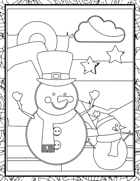 Hombre de nieve para colorear Páginas blancas y negras para ilustraciones de libros para niños