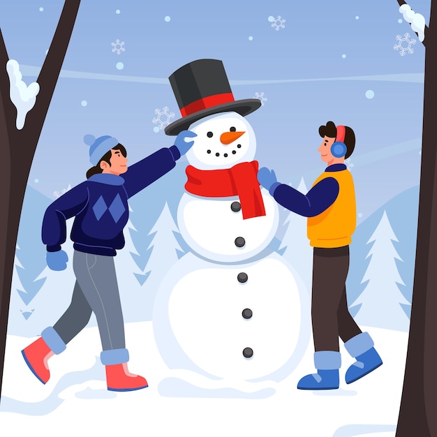 Hombre de nieve construido por niños