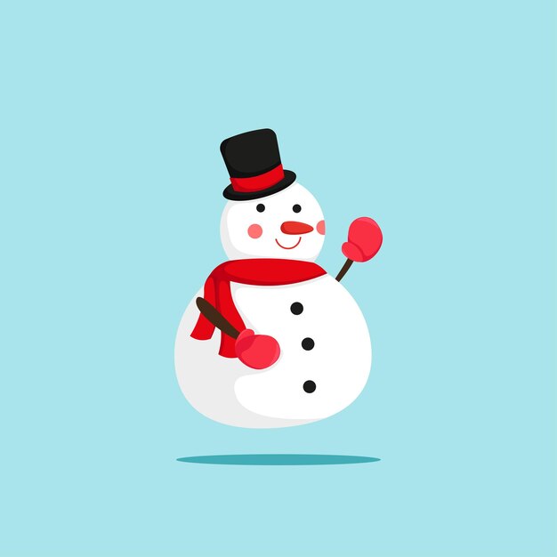 hombre de nieve feliz con bufanda y sombrero negro